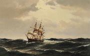 Carl Bille A ship in stormy waters oil on canvas